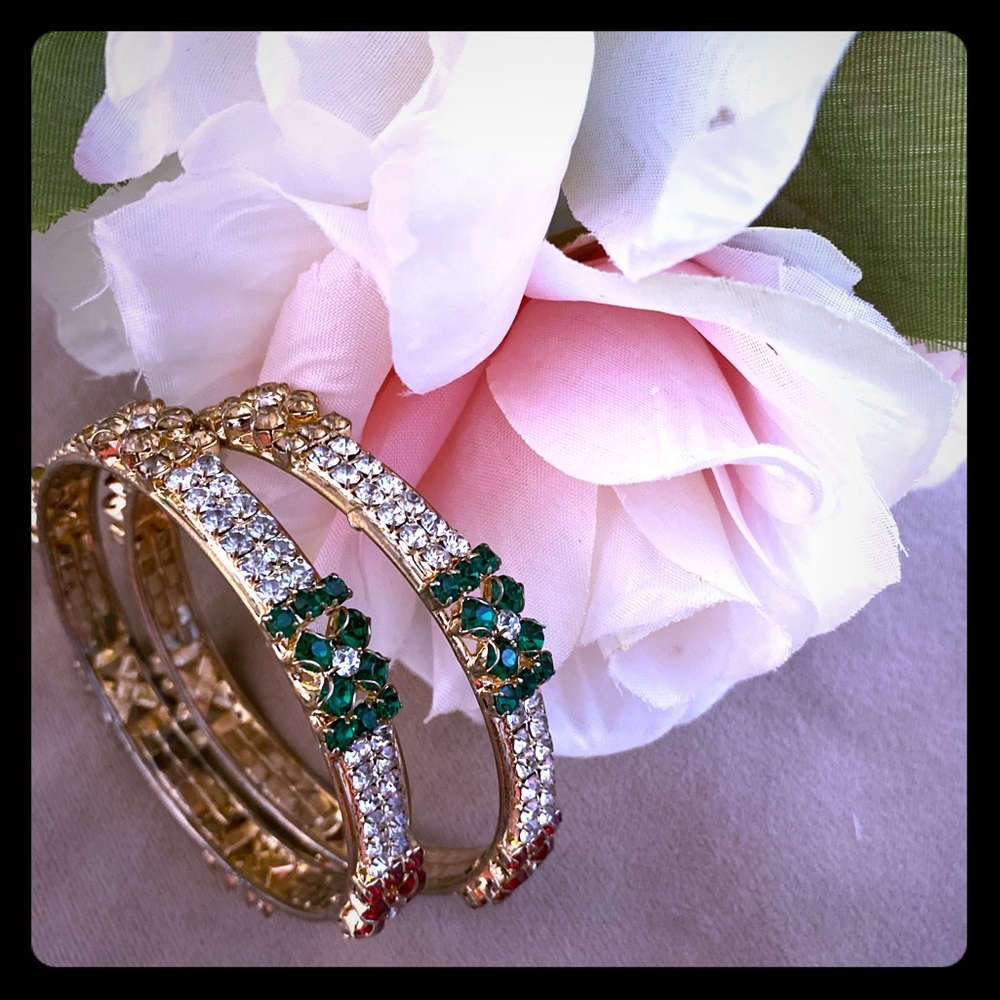 Breathtaking pair of Metal bangles with crystals.